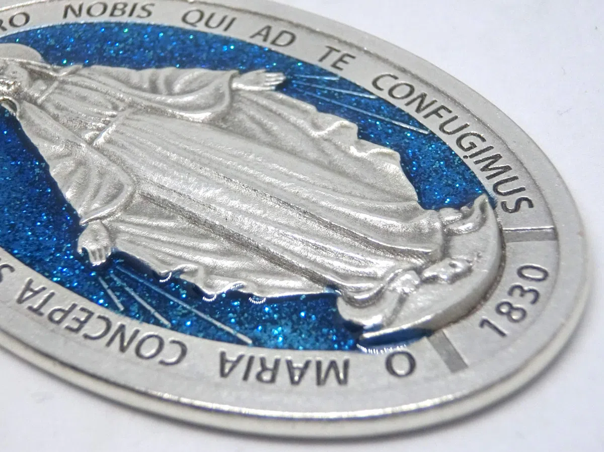 GTBITALY 60.836.31 miracolosa medaglia madre maria miracolosa + logo preghiera in latino argento misura 9 cm con brillantini glitter smaltato a mano