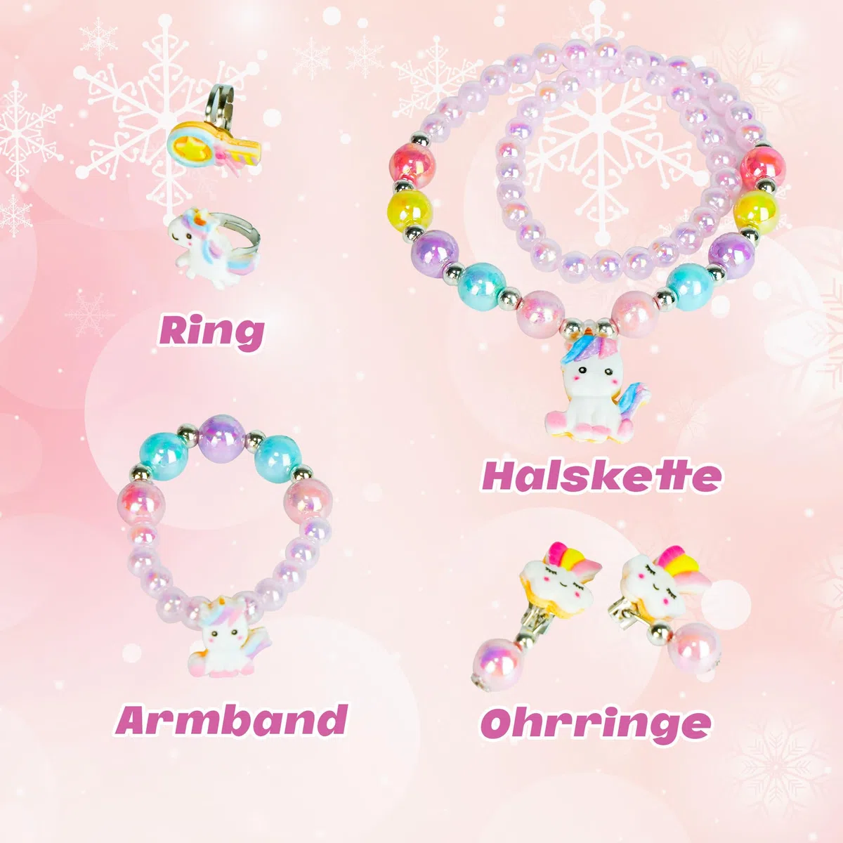 ADEL DREAM contenitore musicale con unicorno con ali d'angelo musicali regalo per bambini unicorno rosa a due strati set di accessori da 5 pezzi