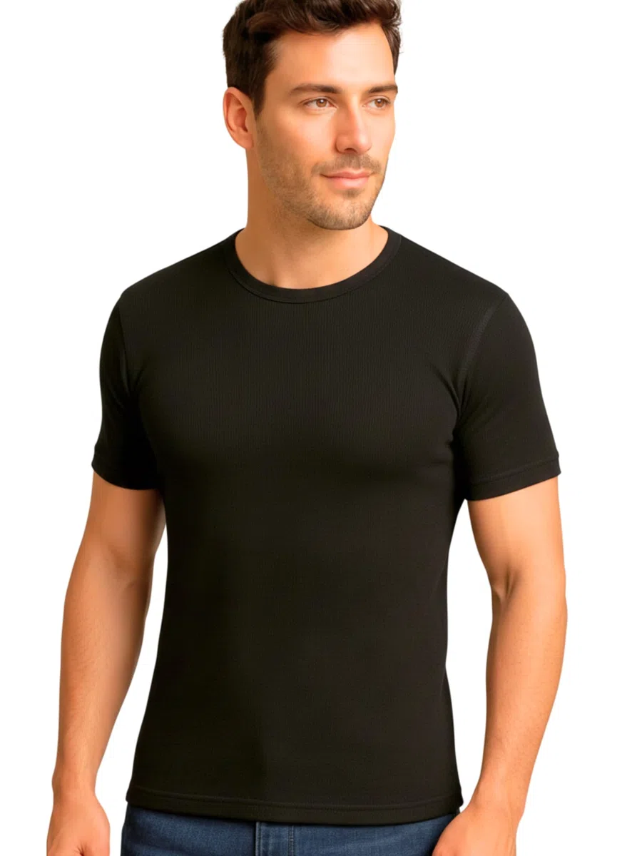 Liabel 2pz Maglia Uomo Caldo Cotone Garzato 100%,T Shirt Cotone Felpato Girocollo o Scollo a V, Maglie Intime Uomo Invernali Anallergiche