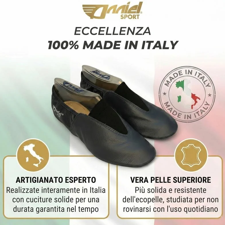 Anniel 2024 - Scarpe Ginnastica Artistica in Pelle con Suola in Gomma 100% Made in Italy (33, Nero)
