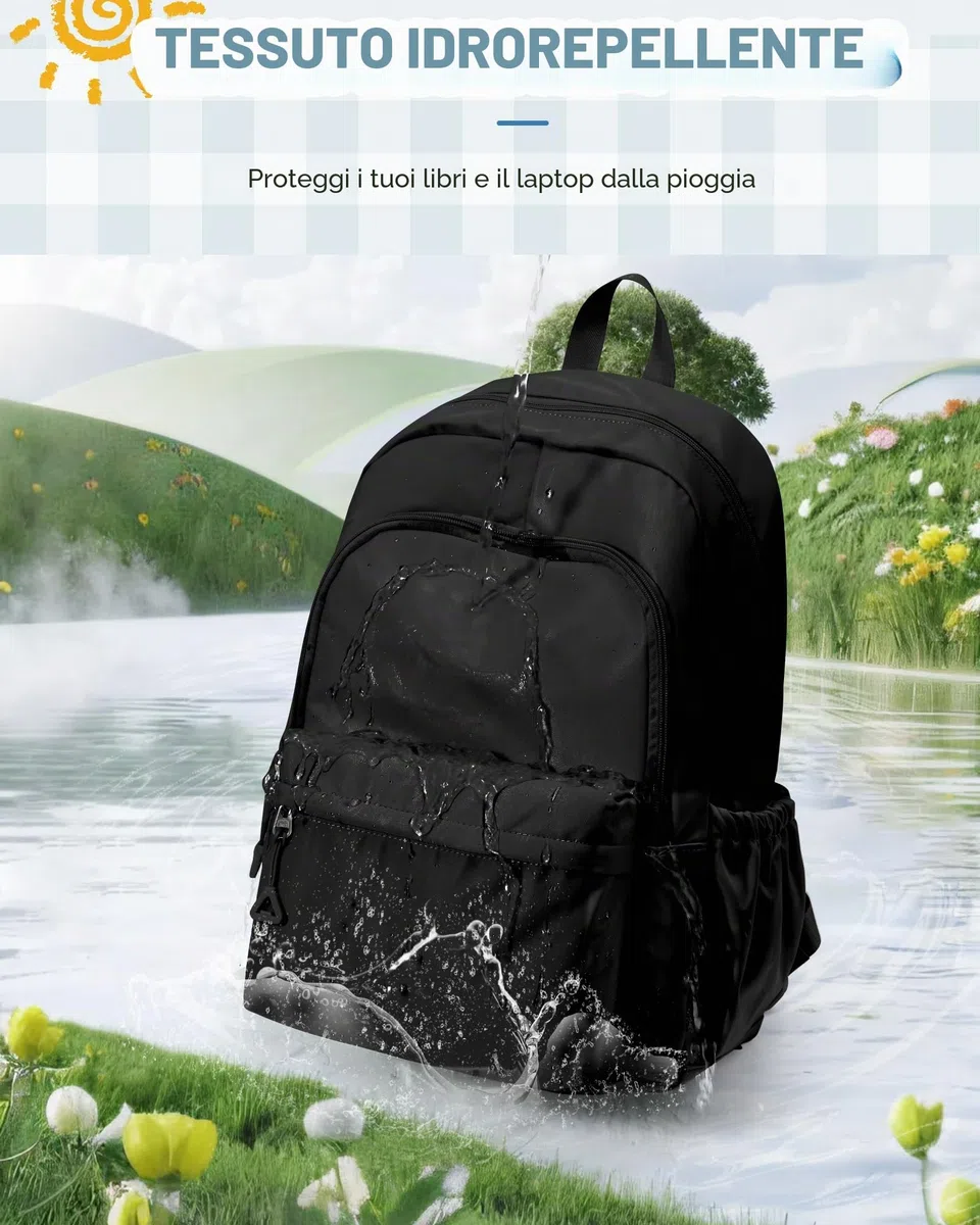 winspansy Zaino Scuola per Ragazzi e Ragazze Adolescenti, Zaino Leggero Impermeabile per Scuola, Uomo Donna, Zaini Casual da Giorno -Nero