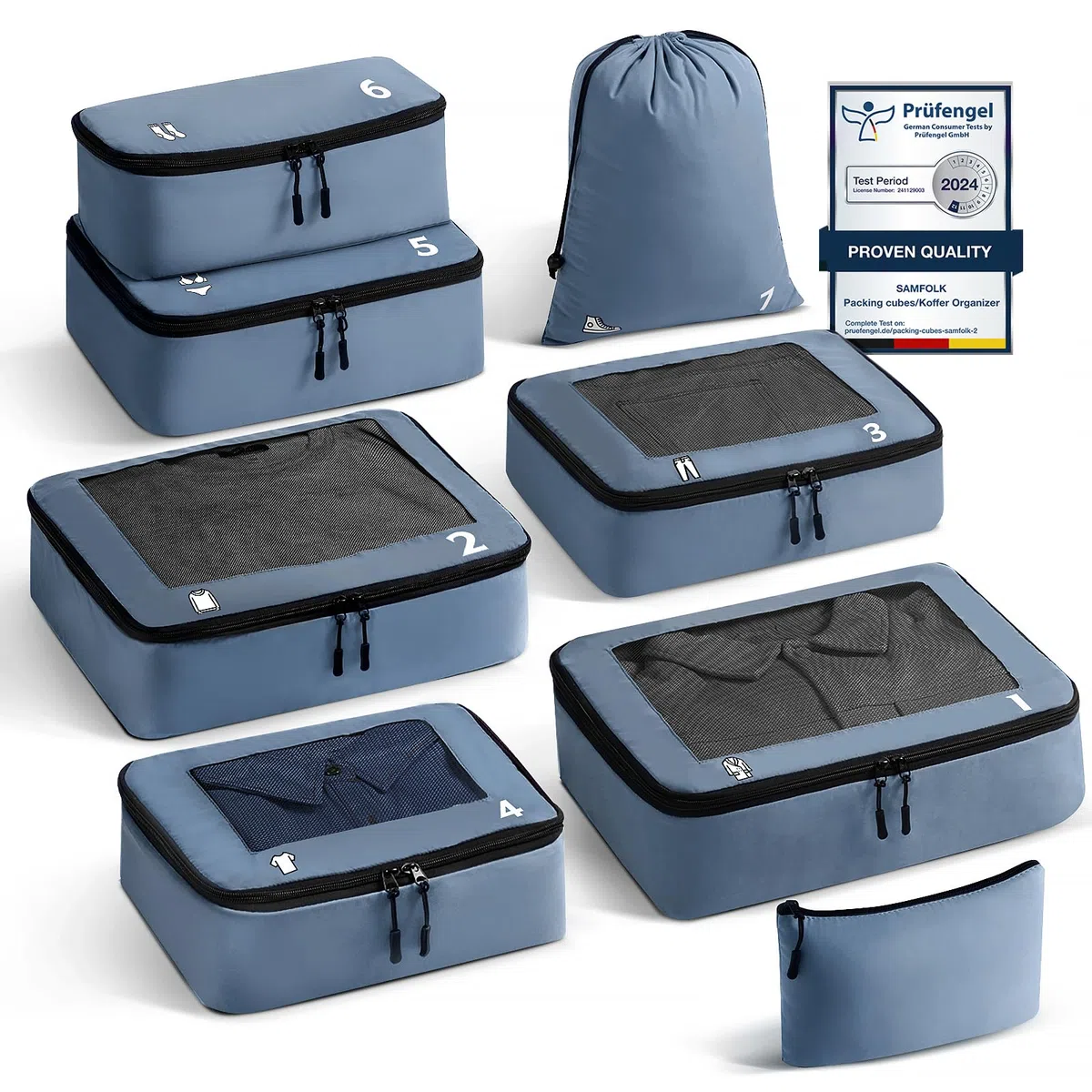 Organizer Valigia 8 Pezzi Packing Cubes, organizer da Viaggio Organizer Valigia Salvaspazio Accessori da Viaggio per Zaino Suitcase Blu