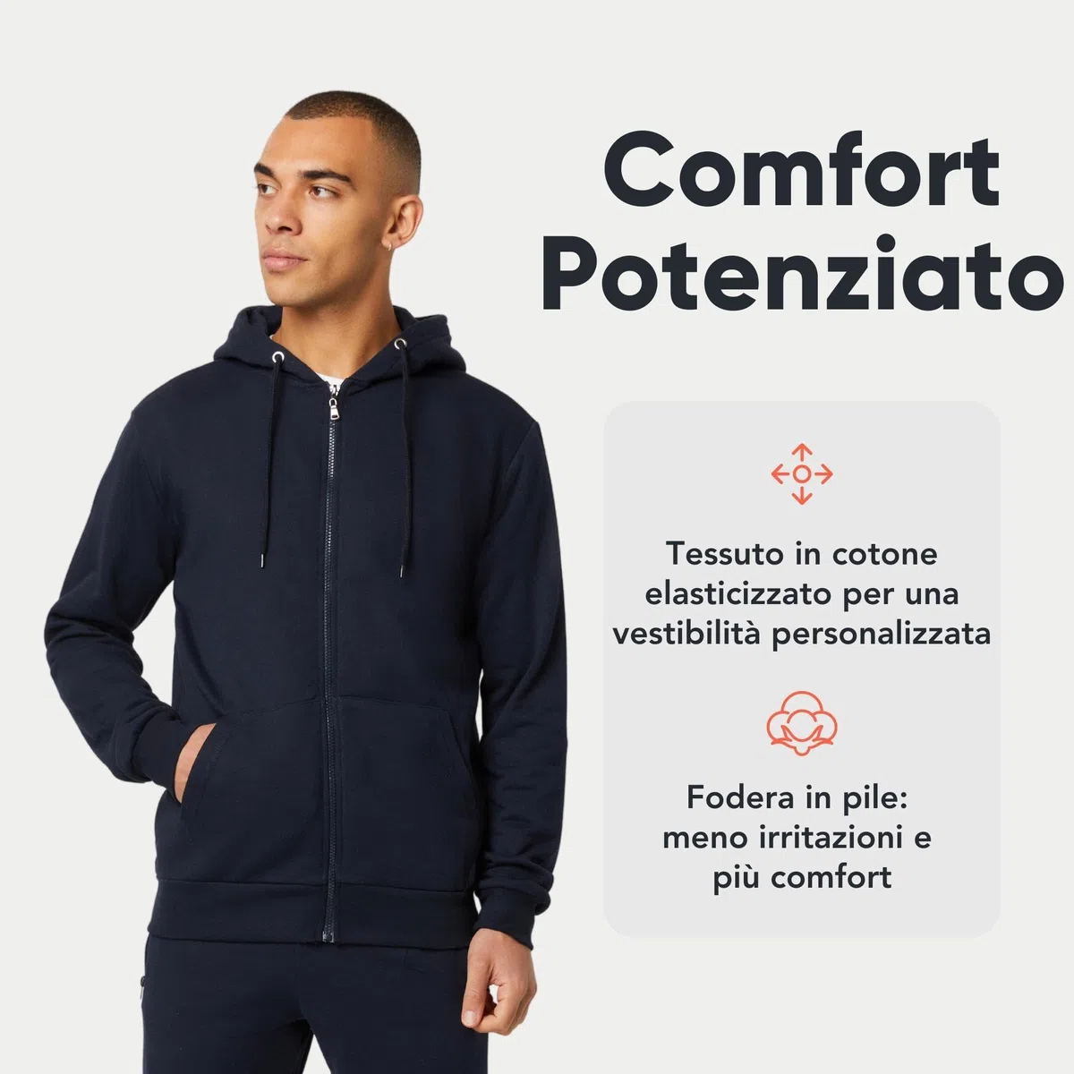 FM London, Felpa da Uomo con Cappuccio e Zip e Fodera in Pile