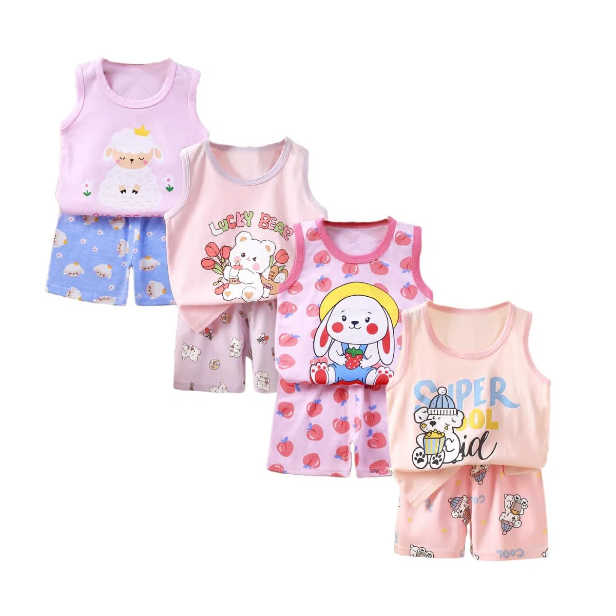 8 Pezzi per Bimbo Ragazze Bambini Neonati Canotta Senza Maniche Top Canottiere morbide Shorts con Pantaloncini Outfit Set di Vestiti,(3 Mesi - 7 Anni)
