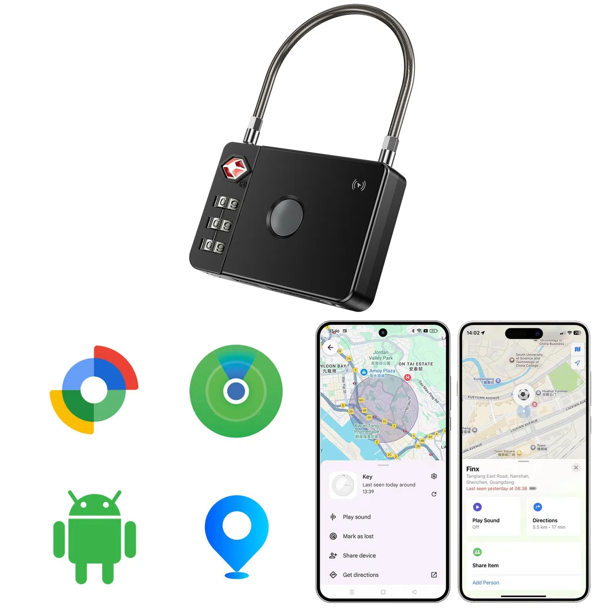MiLi Lucchetto intelligente per valigia con tracker, lucchetto da viaggio approvato TSA, compatibile con iOS Dov’è & Google Funzioni Trova App, lucchetto a combinazione per valigia