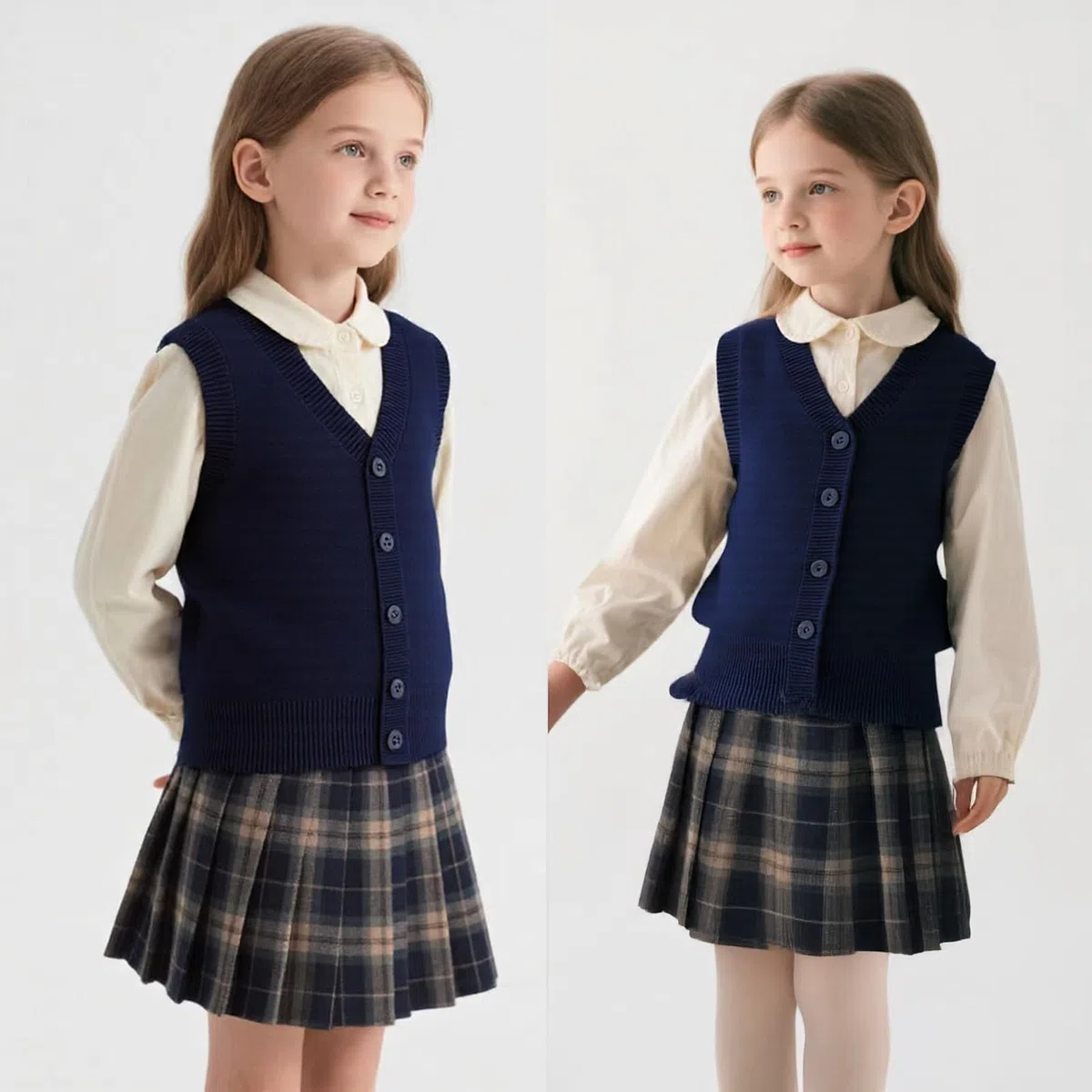 Yanmucy Gilet lavorato a maglia con scollo a V, senza maniche, per uniforme scolastica, per bambini dai 5 ai 14 anni