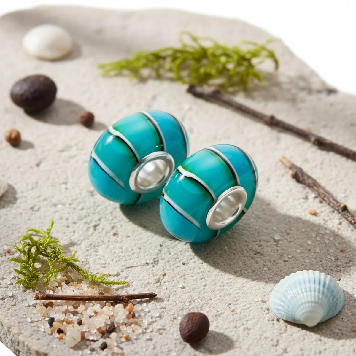 Distanziale Con Ciondolo In Giada Verde Solida E Turchese Blu Perline Per Donne E Adolescenti In Argento Sterling .925 Adatto Per Braccialetto Europeo