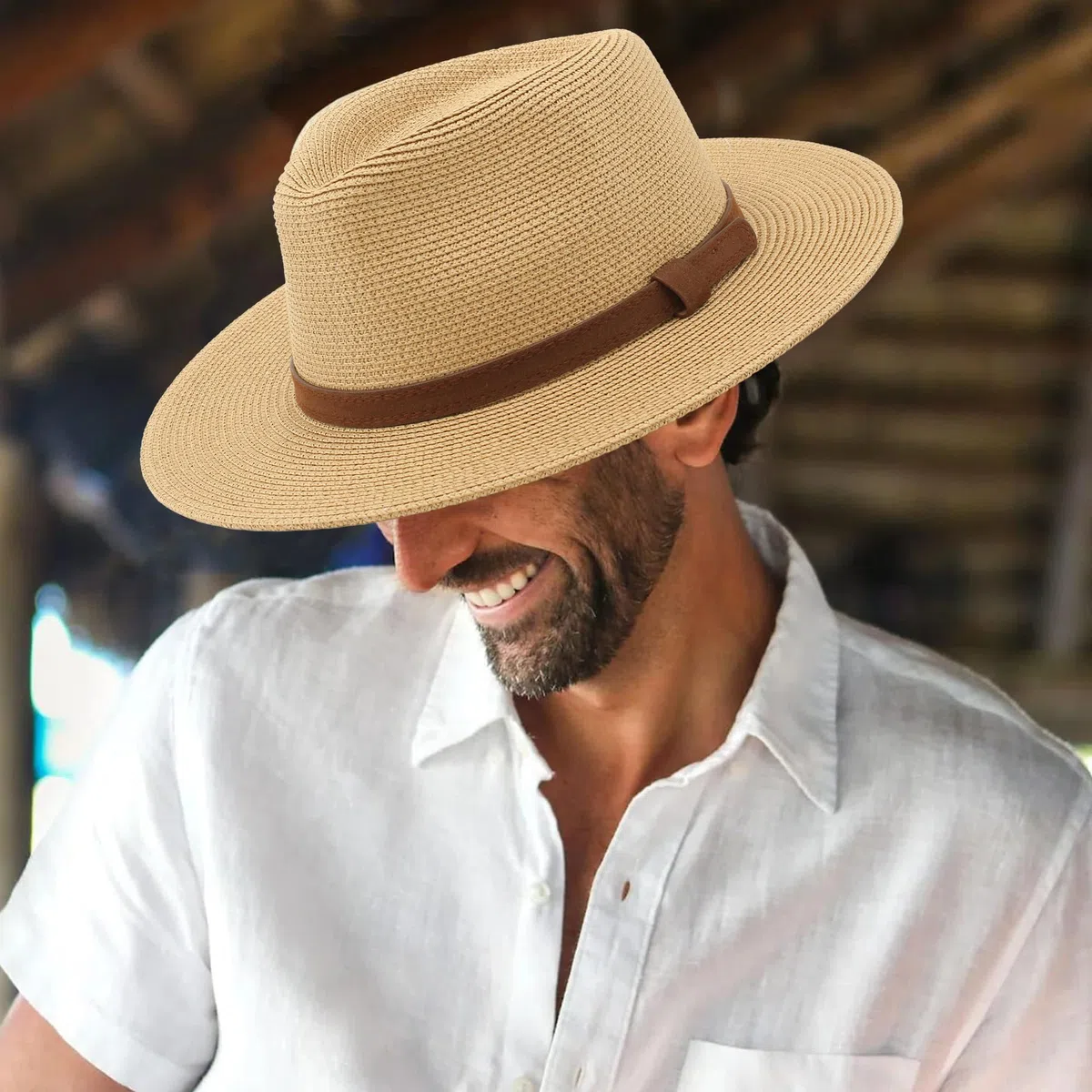 Cappello Panama Estivo, Cappello di Paglia Panama per Donna e Uomo Unisex, Cappello a Tesa Larga UPF 50 Pieghevole e Intrecciato Intensivo