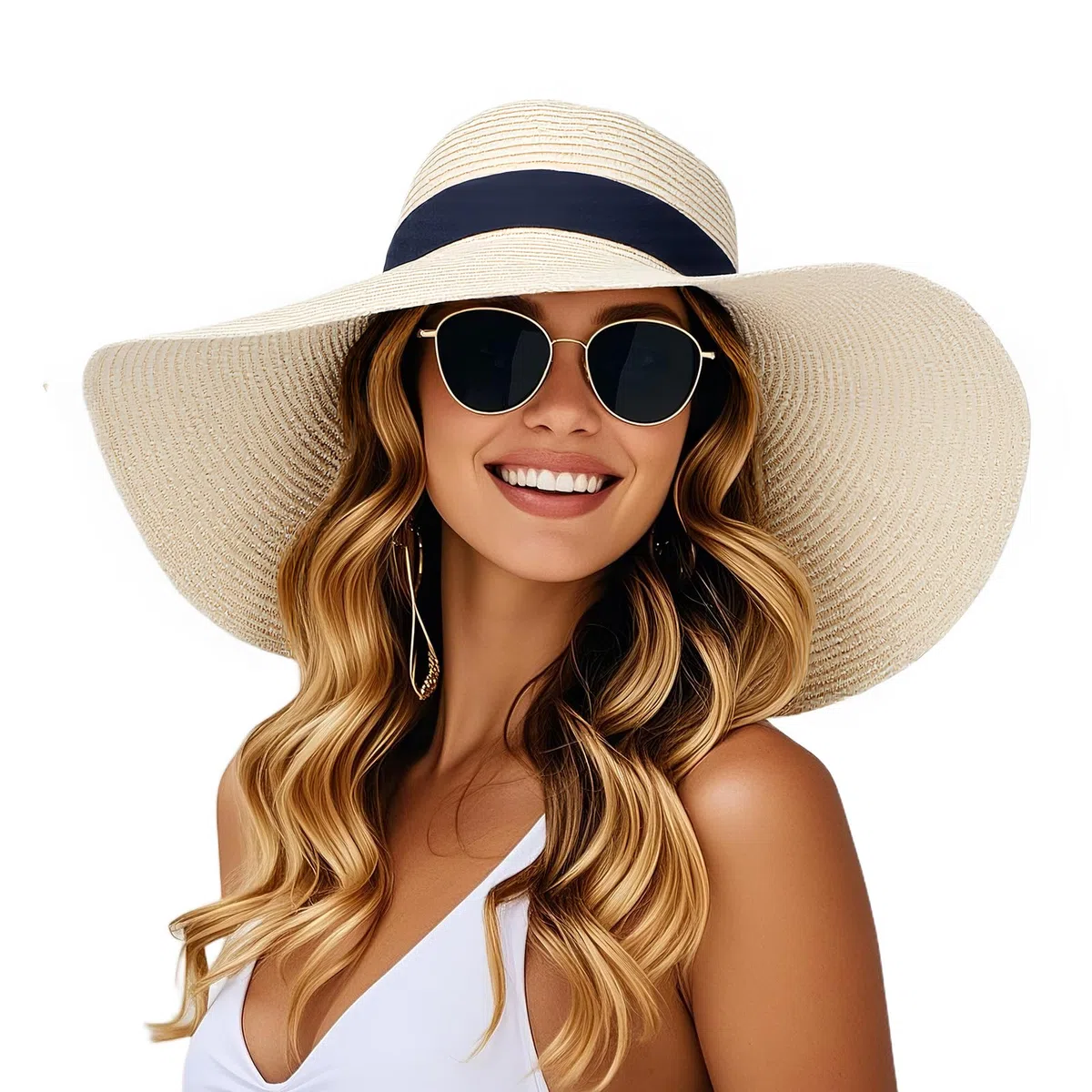 powerking Cappello da Sole di Paglia a Bordo Ampio, Cappello da Sole a Protezione UV per la Spiaggia Pieghevole per Le Donne