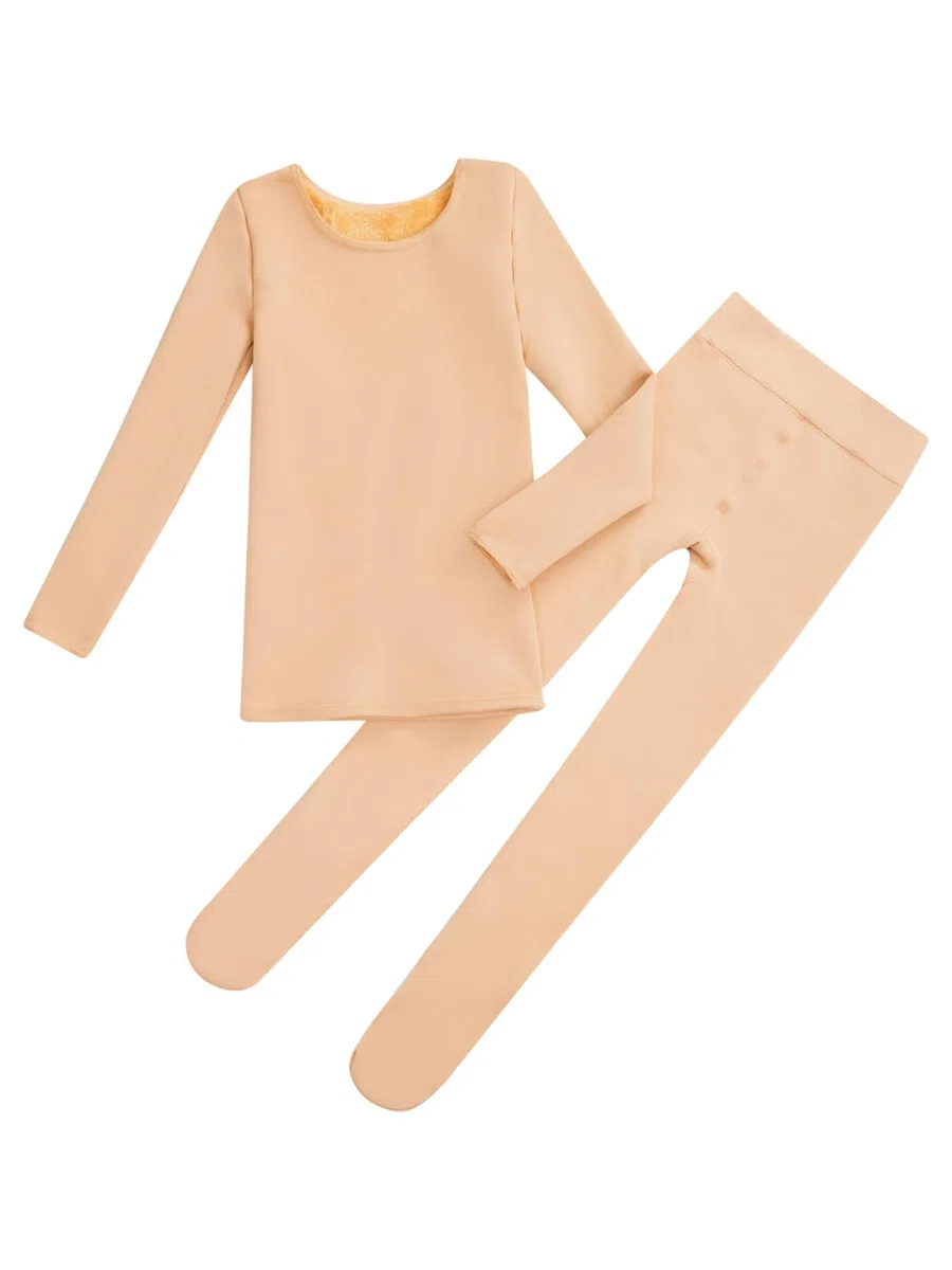 CHICTRY Completo Sportivo Bambina Tuta da Ginnastica Maglia Termica Fodera in Micro Pile Collant da Balletto Biancheria Intima Termica per Danza Classica