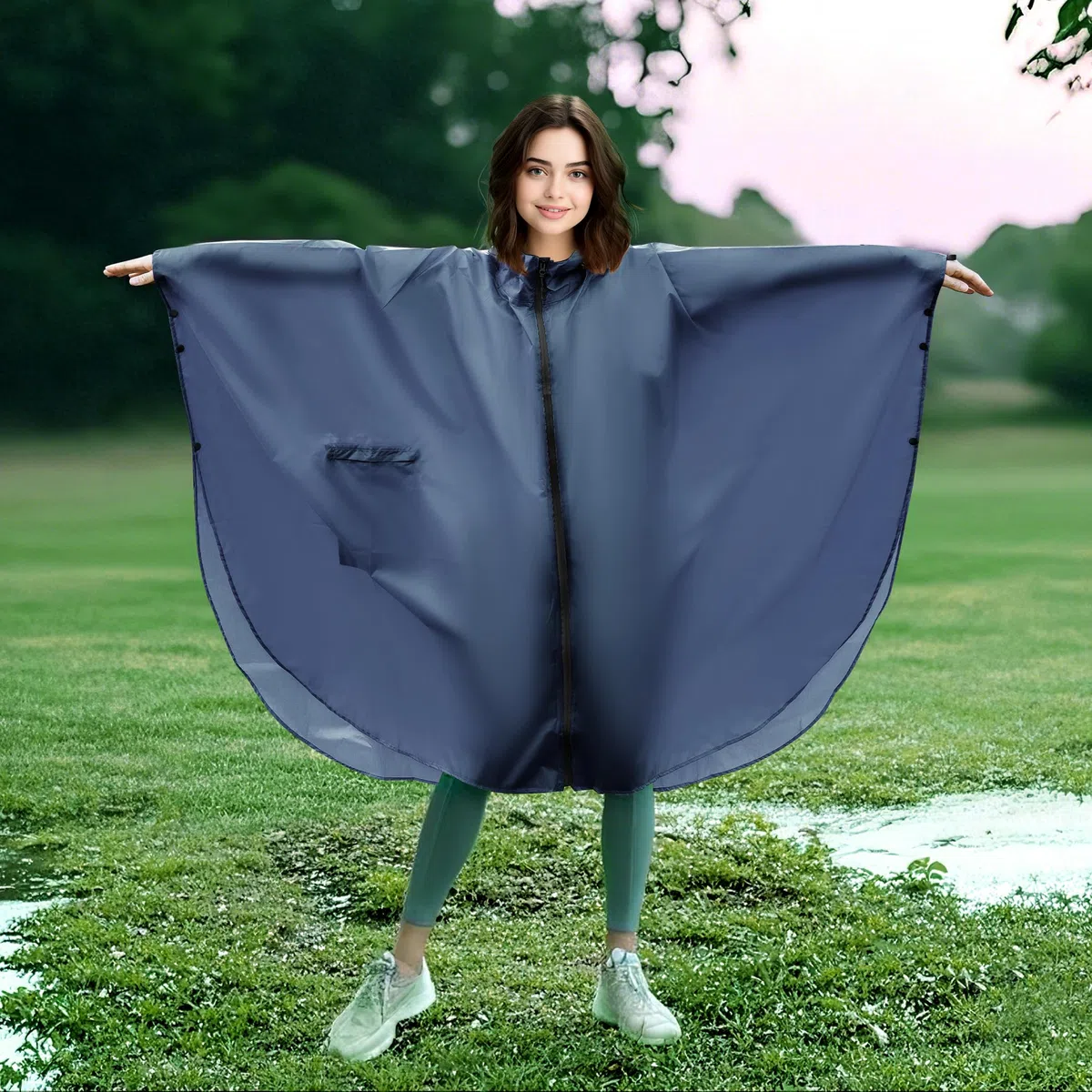 Poncho Antipioggia, Giacca Antipioggia Unisex da Donna, Impermeabile con Cappuccio con Cerniera Poncho Antipioggia Riutilizzabile per Escursioni Campeggio Ciclismo Attività All'aperto