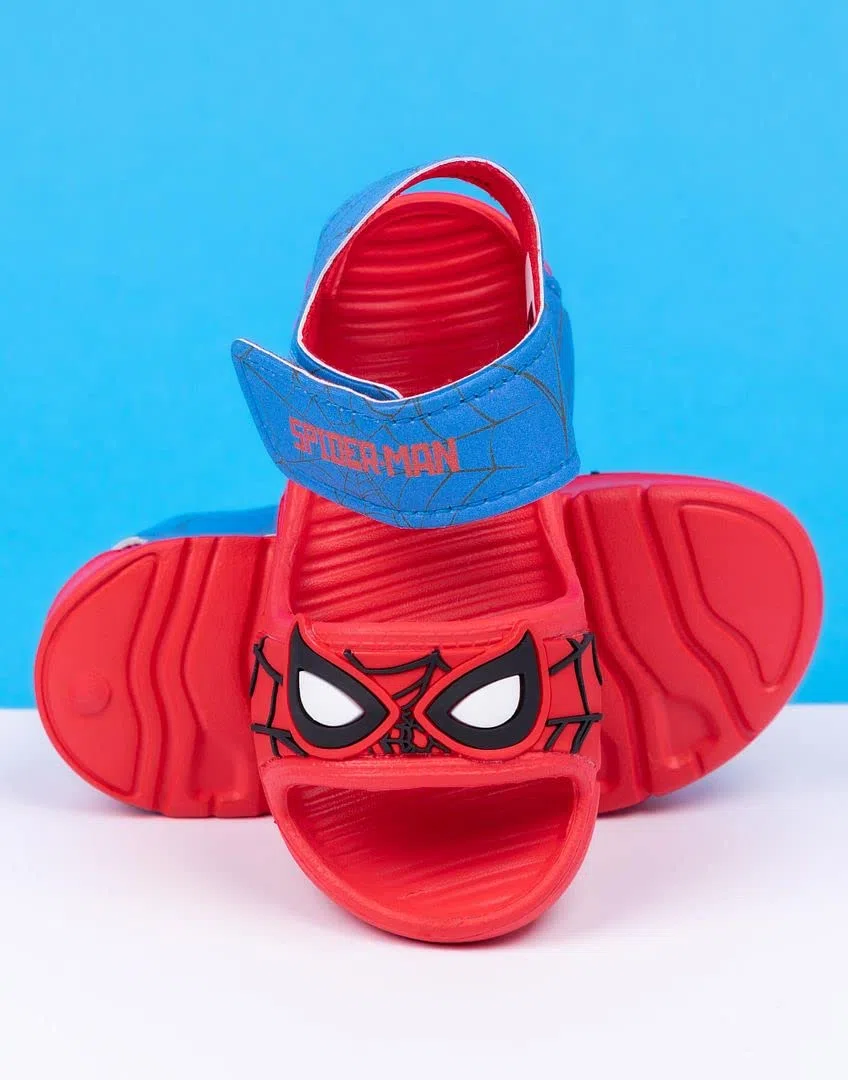 Marvel Spider-Man Sandali Bambini | Boys Girls Superhero Face Mask Sliders con cinturino di supporto | Rosso Blu Scarpe Estate Calzature