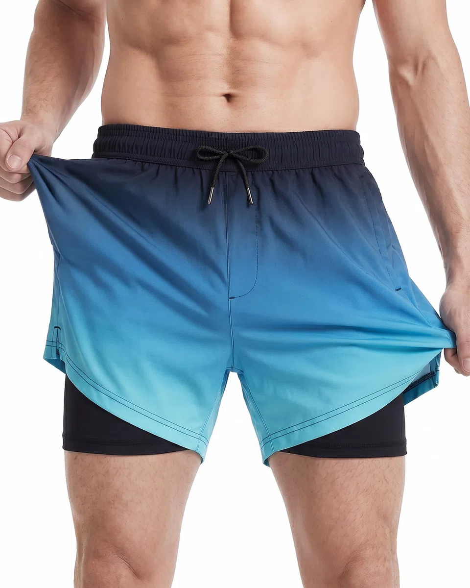 maamgic Uomo Costume da Bagno Corto 2-in-1 Compressione Pantaloncini da Surf 7 Pollici Interni Asciugatura Rapida Shorts con Tasche