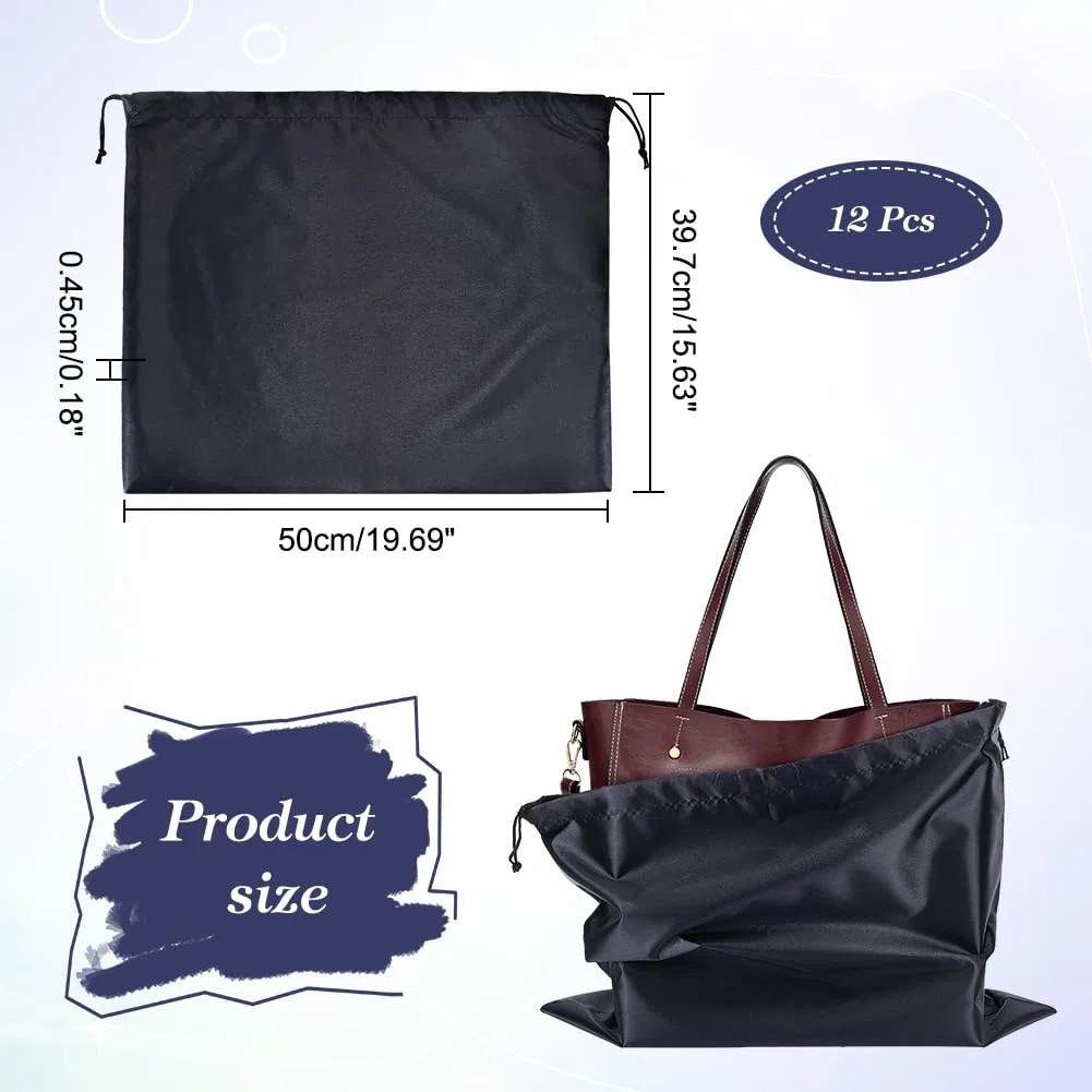 NBEADS 12 pz Sacchetti per La Polvere per Borse, Borse Portaoggetti In Finta Seta Borsa Da Viaggio Portatili In Tessuto con Coulisse per Scarpe, Stivali, 39.7x50 cm, Nero
