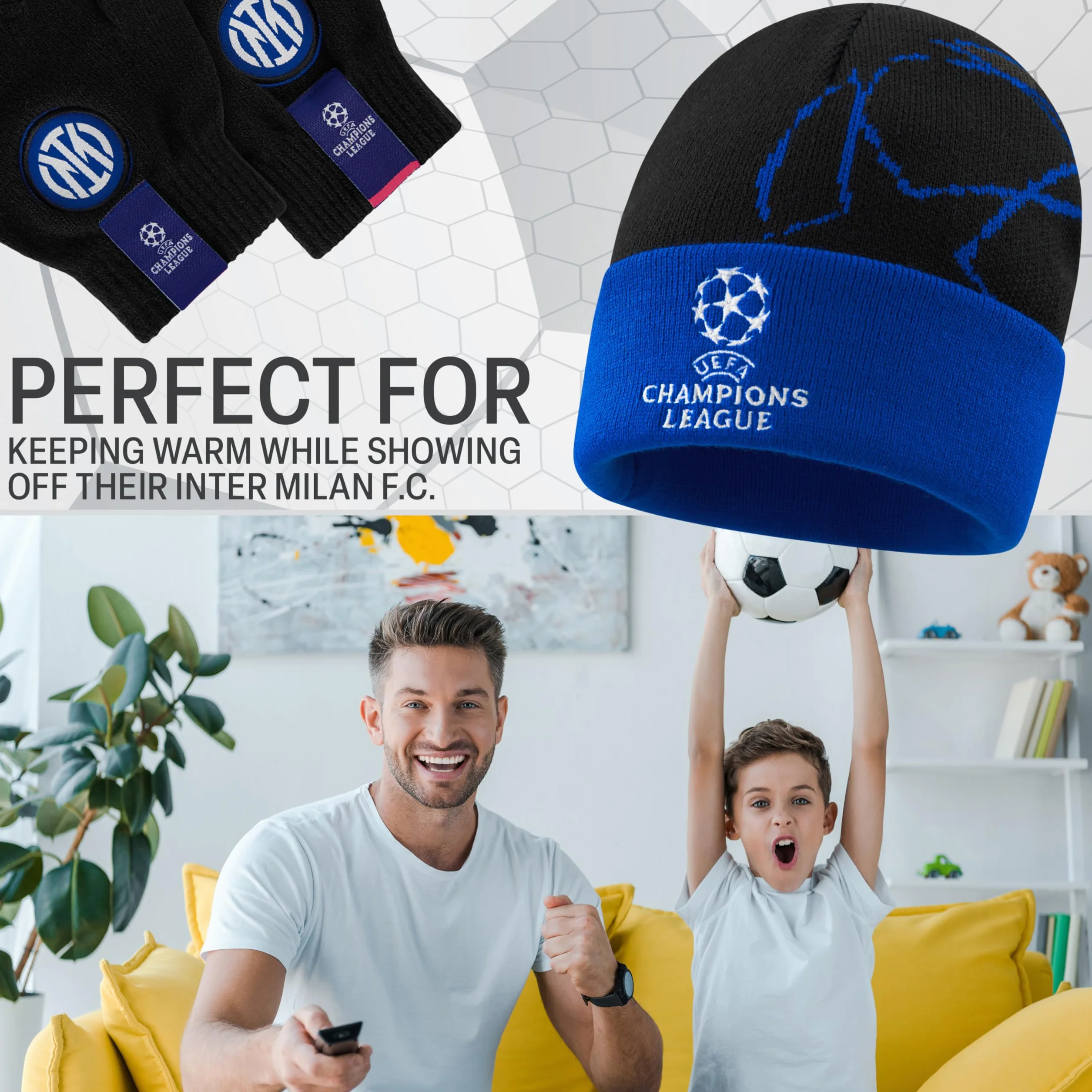 Inter Milan F.C. Cappello Invernale e Guanti Bambino Adolescenti, Regalo Ragazzo
