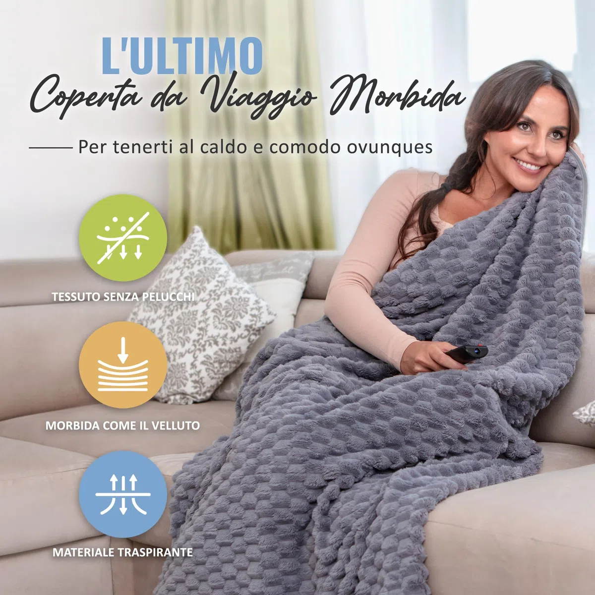 BOACAY Coperta da Viaggio Pieghevole per Aereo, Auto - Coperta da Ufficio Compatta - Cuscino Portatile per Adulti, Bambini con Custodia, Manica per Bagagli, Clip per Zaino
