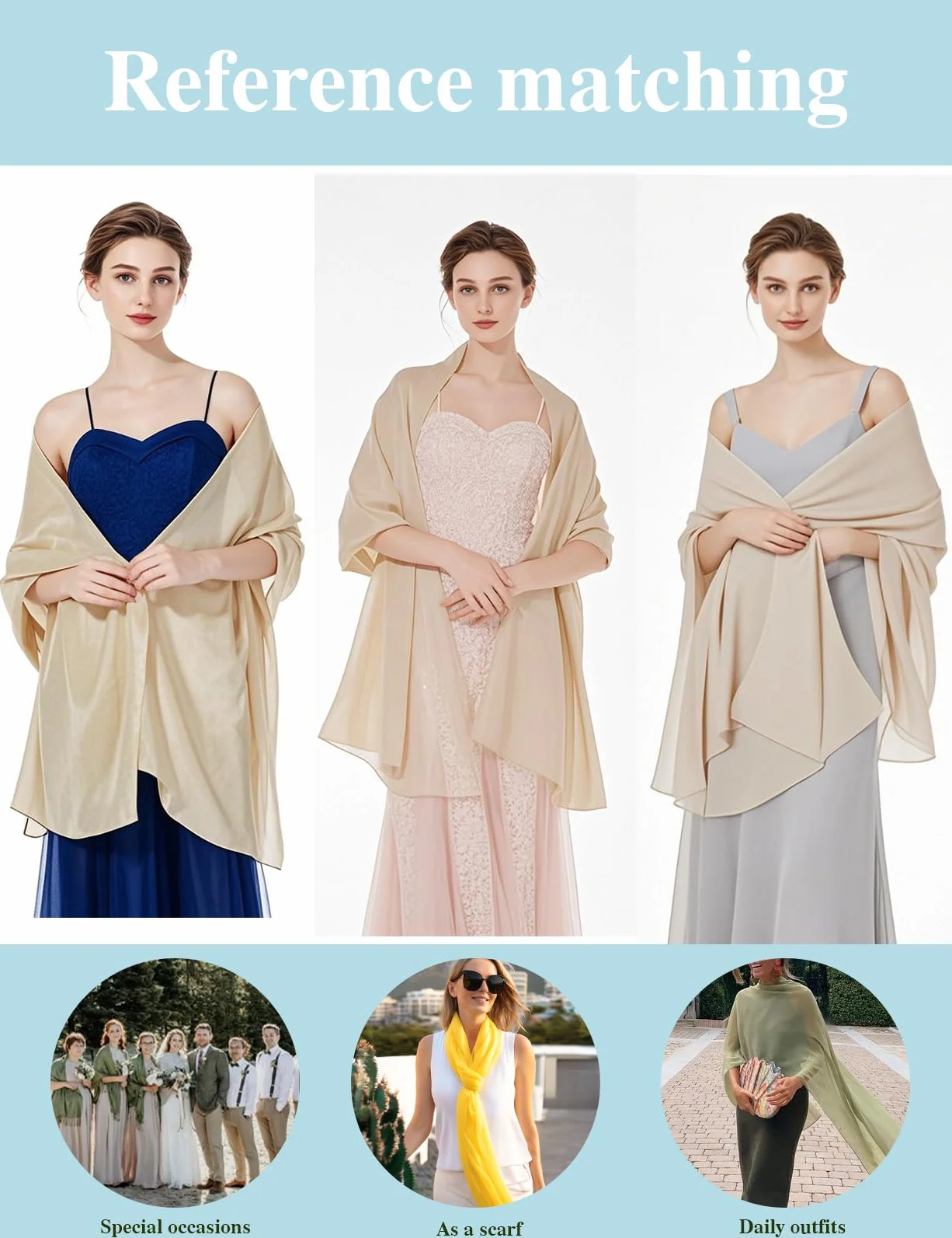 BEAUTELICATE Scialle Stola Donna Elegante Chiffon Coprispalle Sciarpa Estivo per Cerimonia Matrimonio Sposa Festa