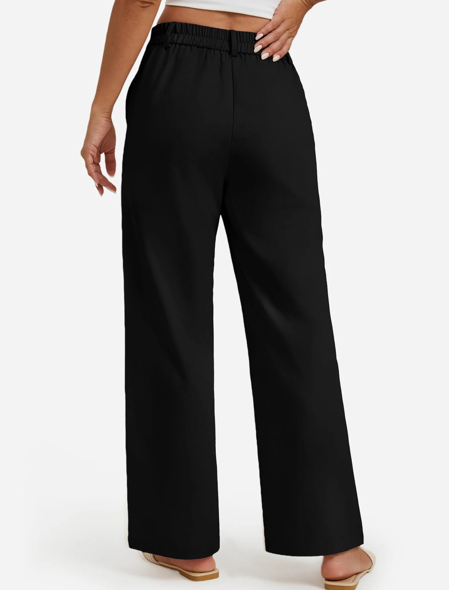 Enmain Pantaloni Lino Donna Ufficio Pantaloni Gamba Larga Vita Alta Casual Cotone Estivi Pants con Tasche