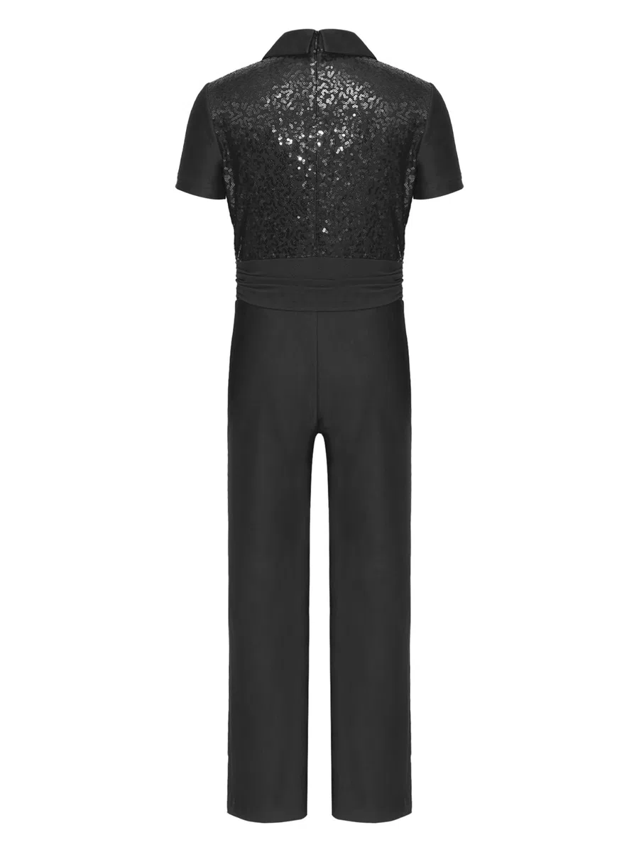 inhzoy Camicia Body Ballo Latino Americano Bambini e Ragazzi Body da Ginnastica Artistica Manica Corta Tuta Intera da Pattinaggio Artistico Jumpsuit con Paillettes Dancewear