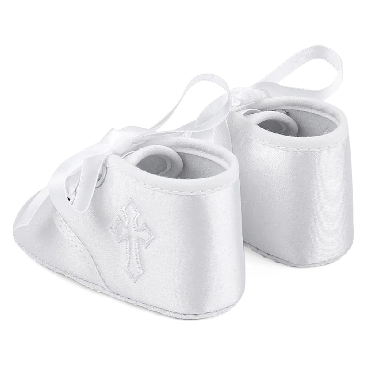 LACOFIA Scarpe da Battesimo per Neonato Scarpette da Culla Scarpine Primi Passi per Bambina con Suola Morbida Antiscivolo Bianco