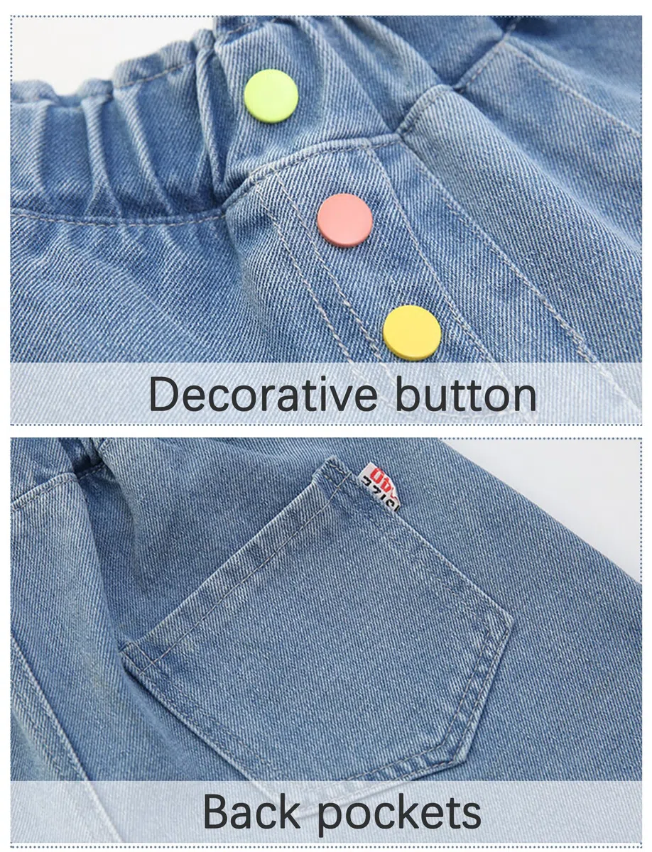 FEOYA Pantaloncini jeans da ragazza per bambini larghi casual pantaloncini in denim con elastico in vita pantaloni corti larghi pantaloni corti alla moda carino pantaloni corti per 5-14 anni
