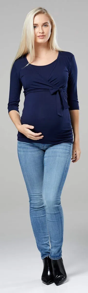 HAPPY MAMA Donna T-Shirt Bolero prémaman per L'Allattamento Camicia Maglia. 458p (Marina, IT 48, 2XL)