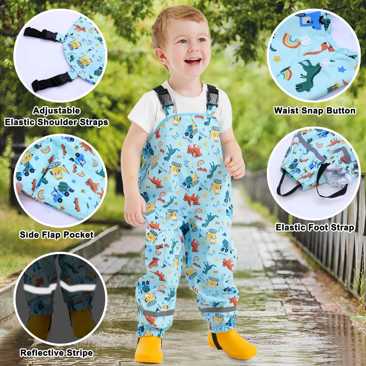 Pantaloni Impermeabili Bambino Bambina Pantaloni Pioggia Leggero Traspirante Salopette Antipioggia Antivento Pantaloni Fango Riflettente per Ragazzi Ragazze 2-7 Anni, 86-140