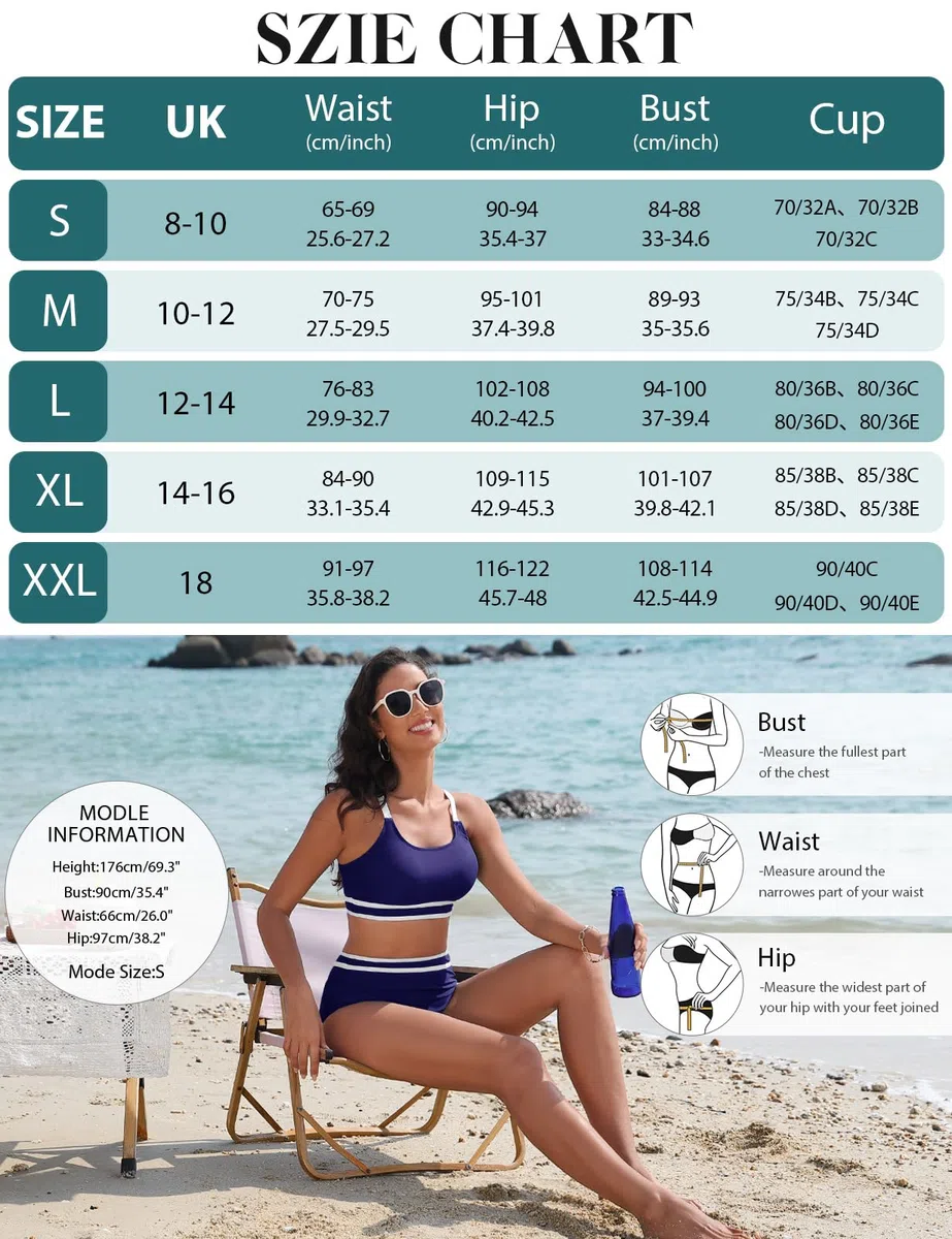 Yuson Girl Costume da Bagno Donna Due Pezzi Push Up Imbottito Reggiseno Bikini Donna Mare Regolabile Costumi da Bagno Scollo a U Patchwork a Righe Bikini Vita Alta Bikini da Spiaggia