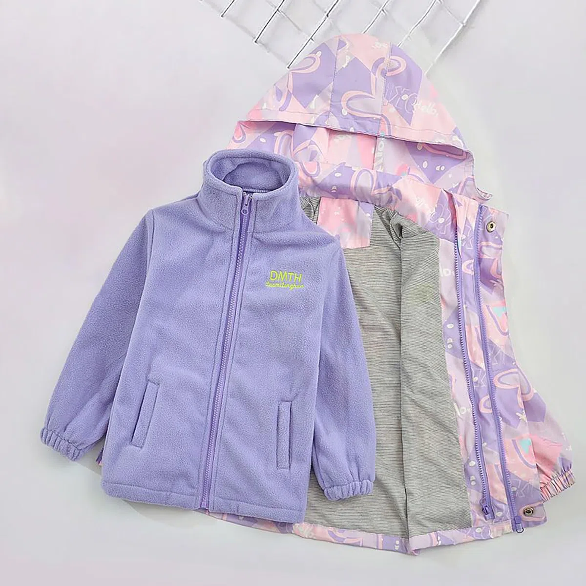 Generisch Tuta da sci a due pezzi, a maniche lunghe, impermeabile, resistente alla neve, con giacca interna rimovibile, per bambini, bambini grandi e ragazze