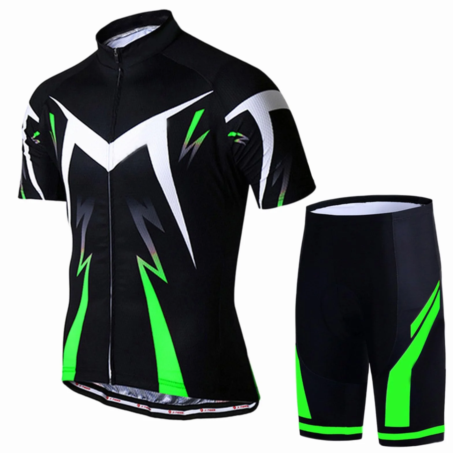 Set di maglia da ciclismo da uomo, 2 pezzi, tuta da jogging, a maniche corte, con chiusura lampo completa, maglia da ciclismo e imbottita, traspirante, abbigliamento da ciclismo