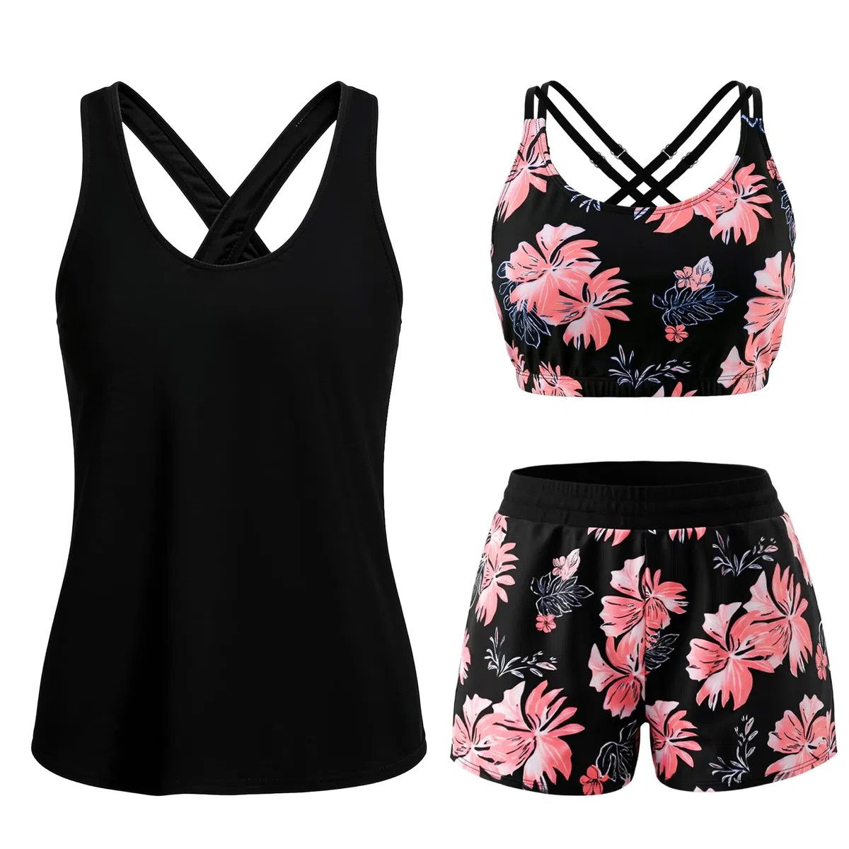 Set di Tankini da Donna, Costume da Bagno con Incrocio di Lacci sul Retro e Design Forato, Costume da Bagno a Due Pezzi, Slip Boxer Shapewear per Snellire la Pancia