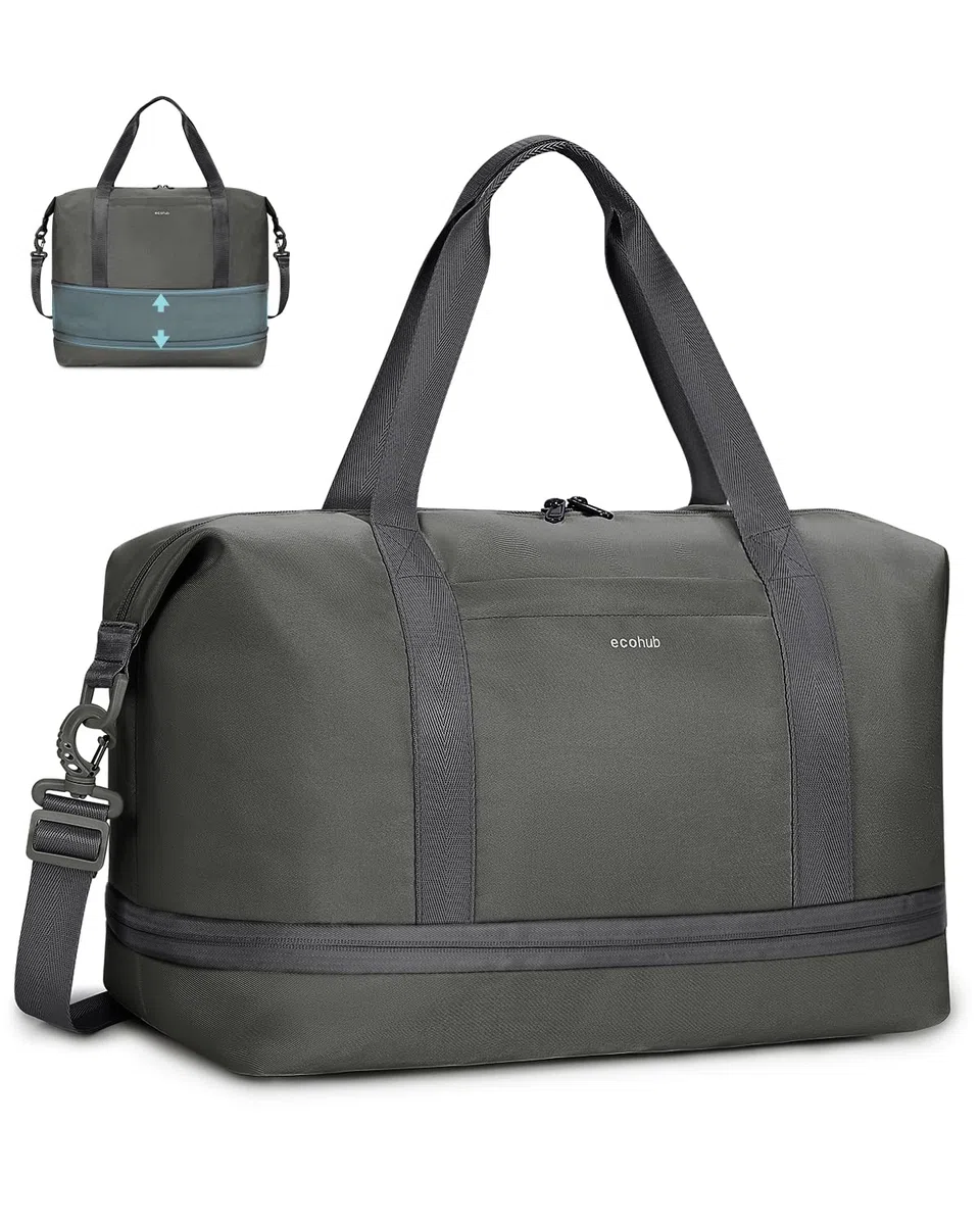 ECOHUB Borsone da Viaggio Pieghevole, Borsa da Viaggio Resistente All'acqua 40x30x20 Per Donna e Uomo, Bagaglio a Mano per Ryanair con Tasca Bagnata per Palestra, Aereo, Weekend, Verde