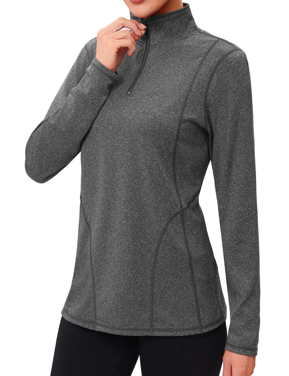 Terecey Camicia Termica da Donna con Zip a 1/4 Manica Lunga Collo Alto Pullover Caldo Sportiva Maglietta Yoga Palestra Running Shirt Top Allenamento Fitness Maglietta da Corsa S-XXL