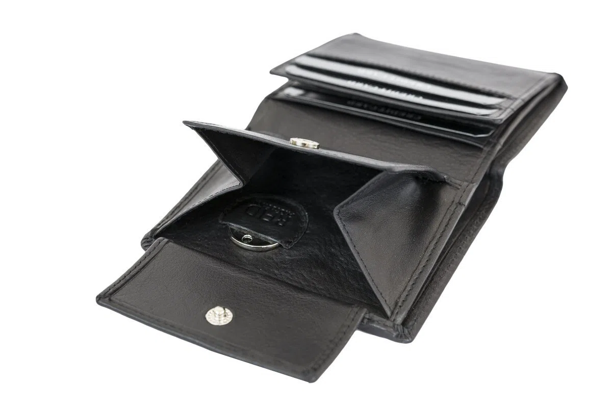 LEAS Portafoglio piccolo con RFID protezione e anti RFID/NFC Tecnologia Blocco, Vera Pelle, nero