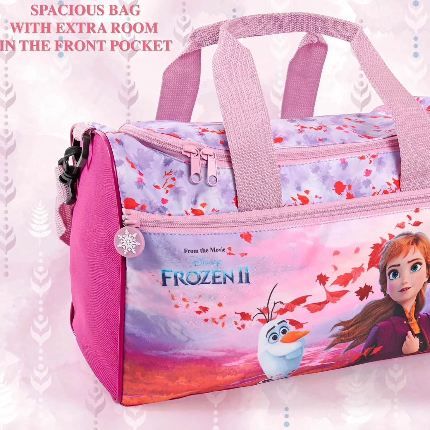 Borsa Sport Bambina con Stampa Principesse Anna Elsa Olaf - Sacca Sportiva Bimba Disney Frozen 2 con Tracolla - Borsone Palestra Rosa e Lilla per Bambine Tempo Libero e Viaggi - 35x22.5x15 - Perletti