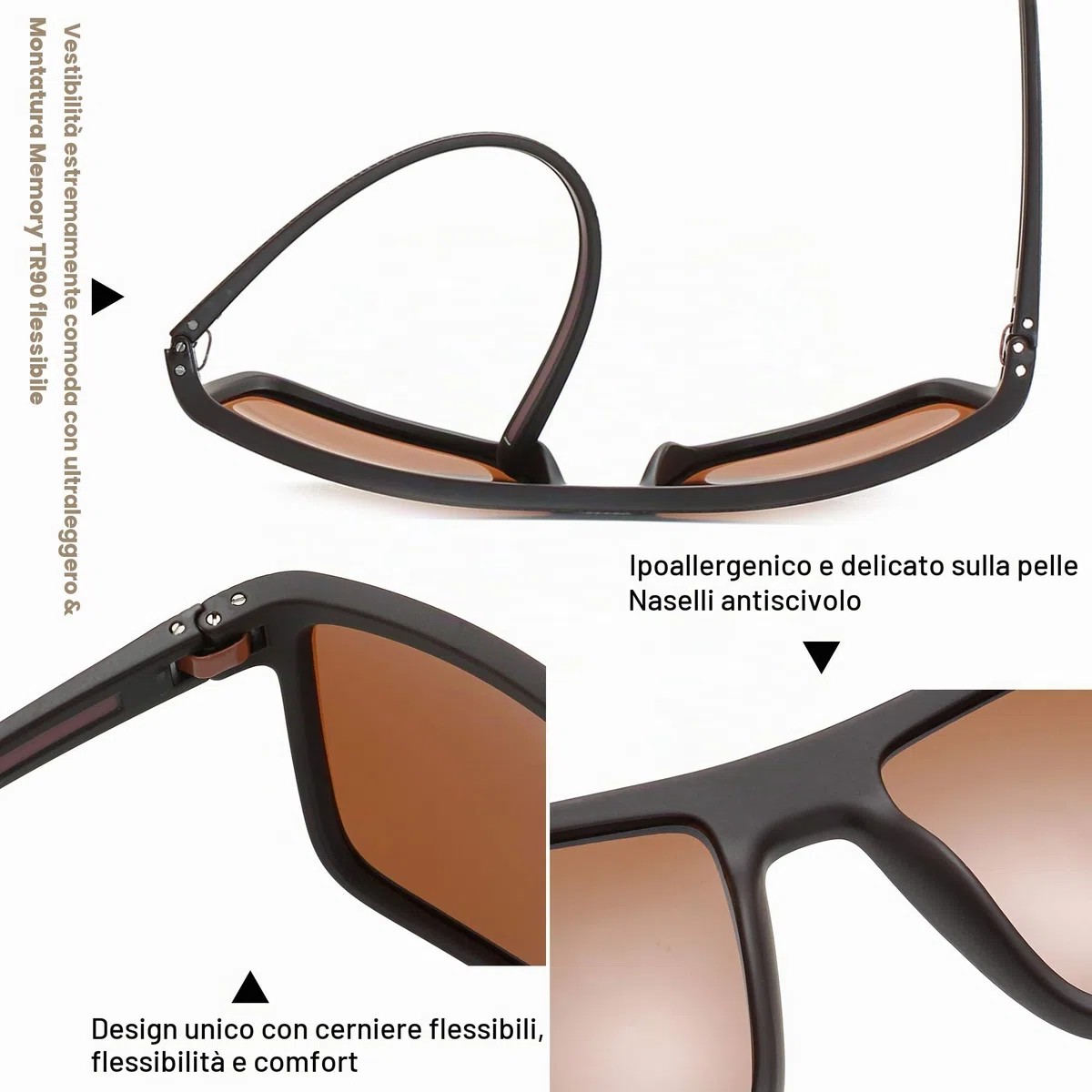 ZENOTTIC Occhiali da Sole Polarizzati Quadrati da Uomo: Montatura Ultraleggera in TR90 — Occhiali per Guidare, Pesca, Ciclismo e Protezione UV400
