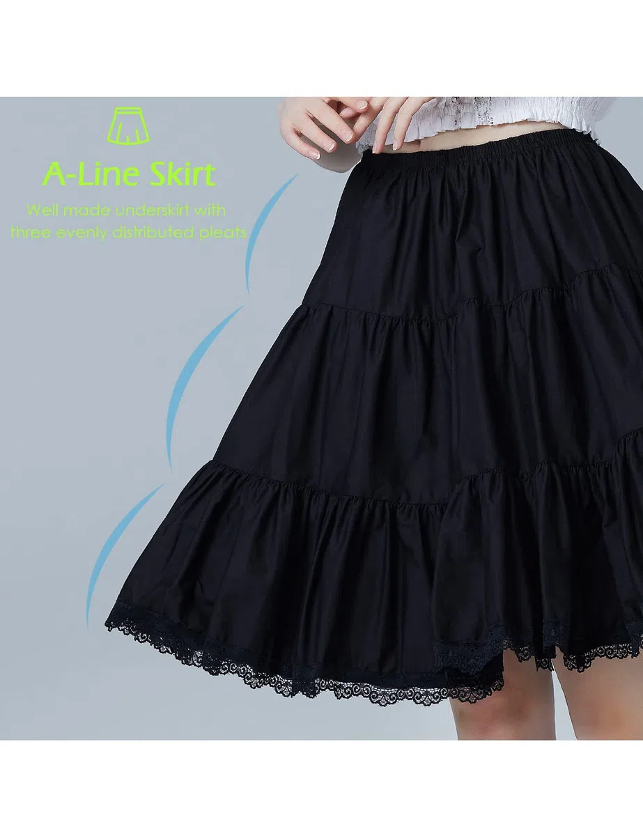 BEAUTELICATE Sottogonna Donna Cotone Corta Lunga Antistatico Retro Sottoveste con Pizzo Mezza Gonna per Abiti Nero Bianco Blu