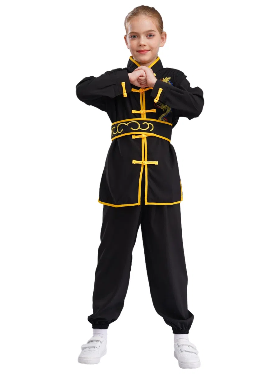 dPois Tai Chi Abbigliamento Bambino Ragazzo Unisex Uniforme Kung Fu e Arti Marziali Esercizio Uniforme Kung Fu Abbigliamento Costume Tradizionale Cinese Wushu Qigong