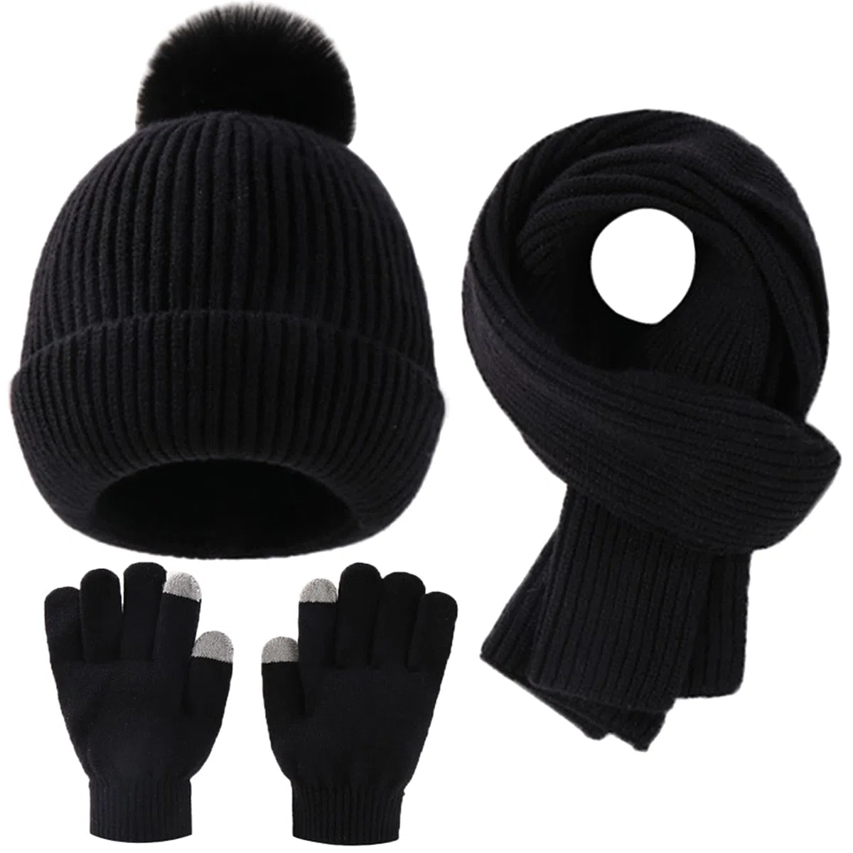 Set Cappello, Sciarpa e Guanti Invernale per Bambini - Berretto con Pompon, Sciarpa Lunga e Guanti Touchscreen - Completo 3 in 1 per Ragazze e Ragazzi