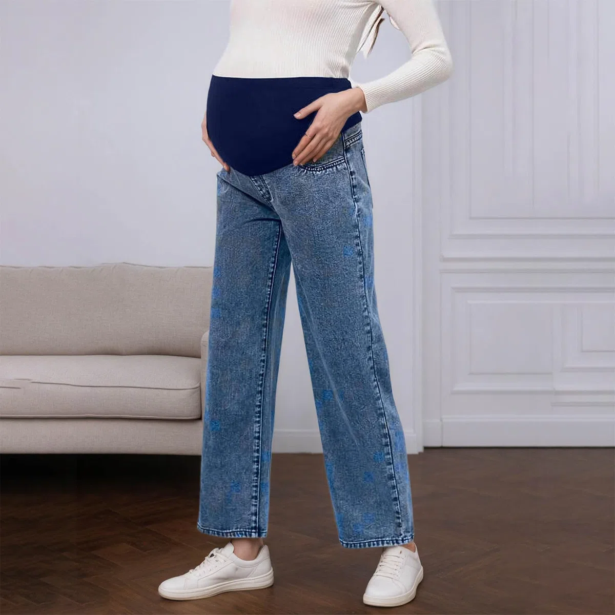 Jeans premaman da donna in denim, comodi pantaloni premaman con tasche, jeans a gamba larga, vita alta, gamba dritta, pantaloni vintage Y2K, per il tempo libero
