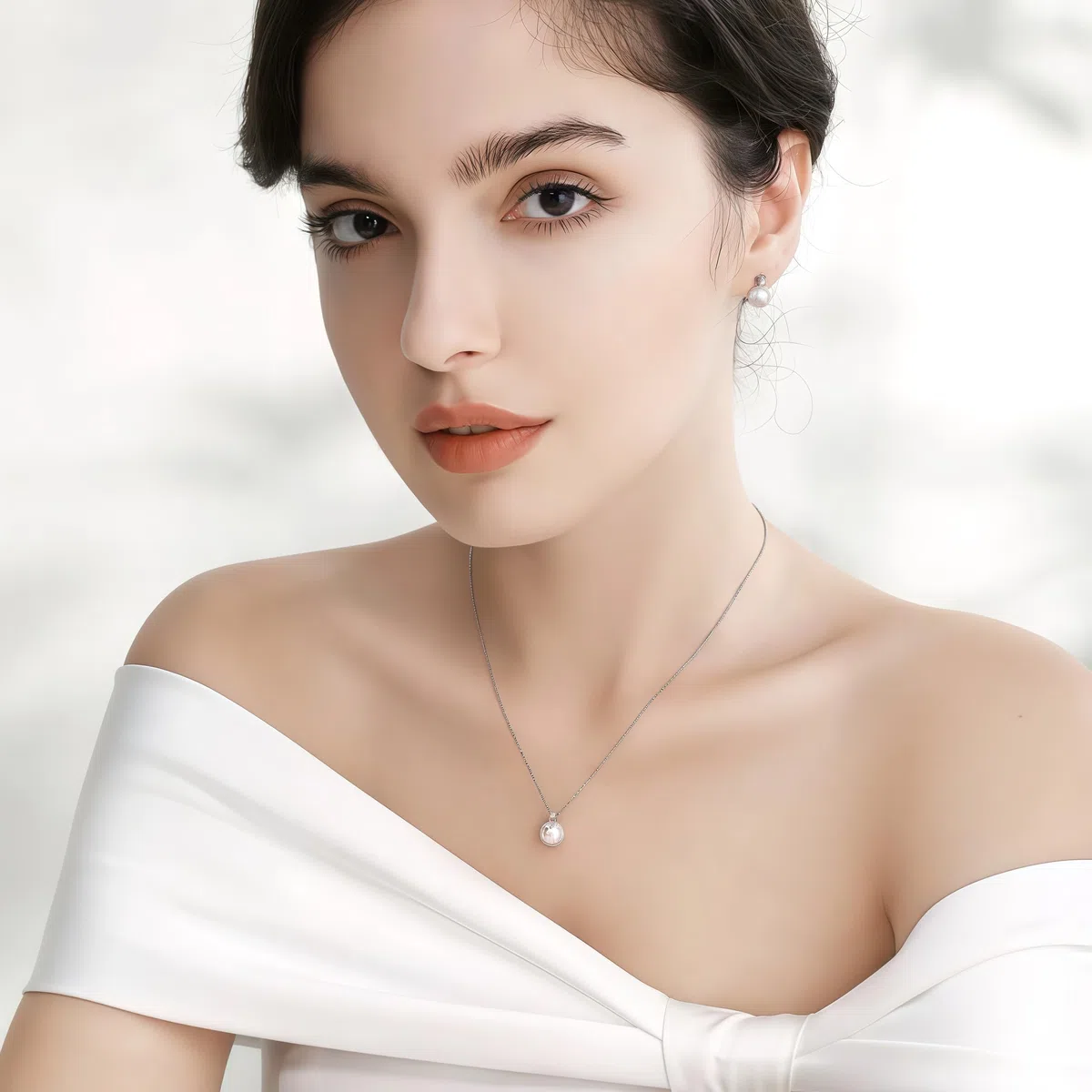 Huacan Set di collana e orecchini di perle in argento sterling 925 coltivato in acqua dolce da sposa set di gioielli da sposa, talla única, Perla sintetica, Nessuna pietra preziosa