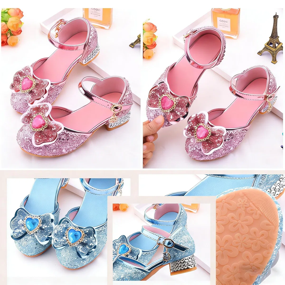 Scarpe Principessa Bambina Scarpe Tacco Bimba Glitterate Scarpe in Pelle per Ragazze Performance Scarpe di Cristallo Eleganti