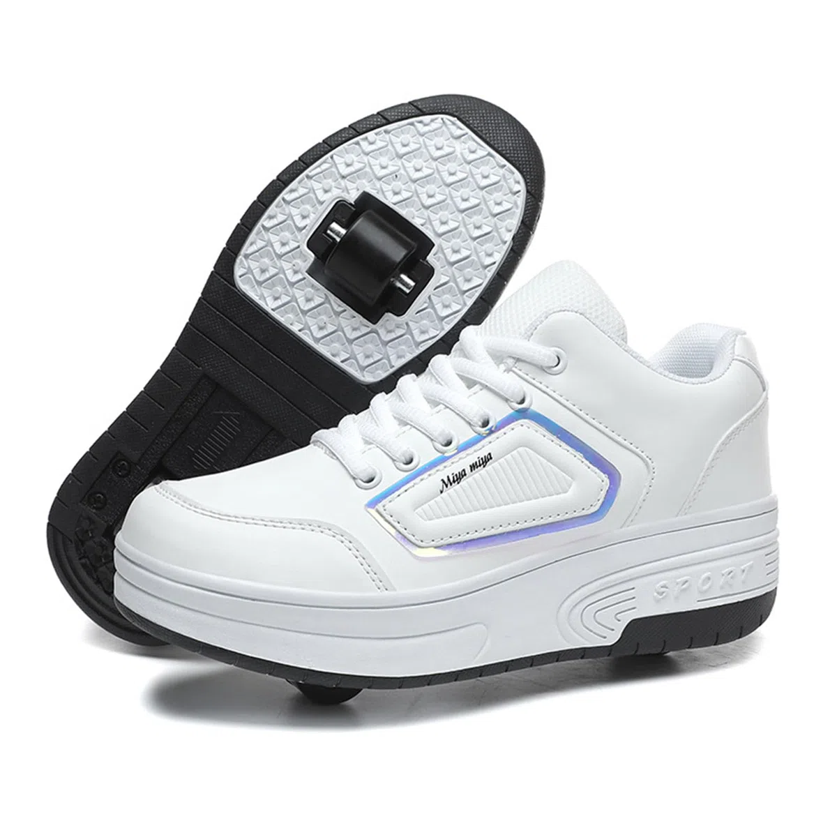 Hixingo Scarpe con Rotelle per Ragazzi Ragazze, Bambino 2 in 1 Scarpe da Skateboard Sneakers Sportive con Ruote Maglia Traspirante Scarpe Ginnastica Pattini a Rotelle Bianco, Nero