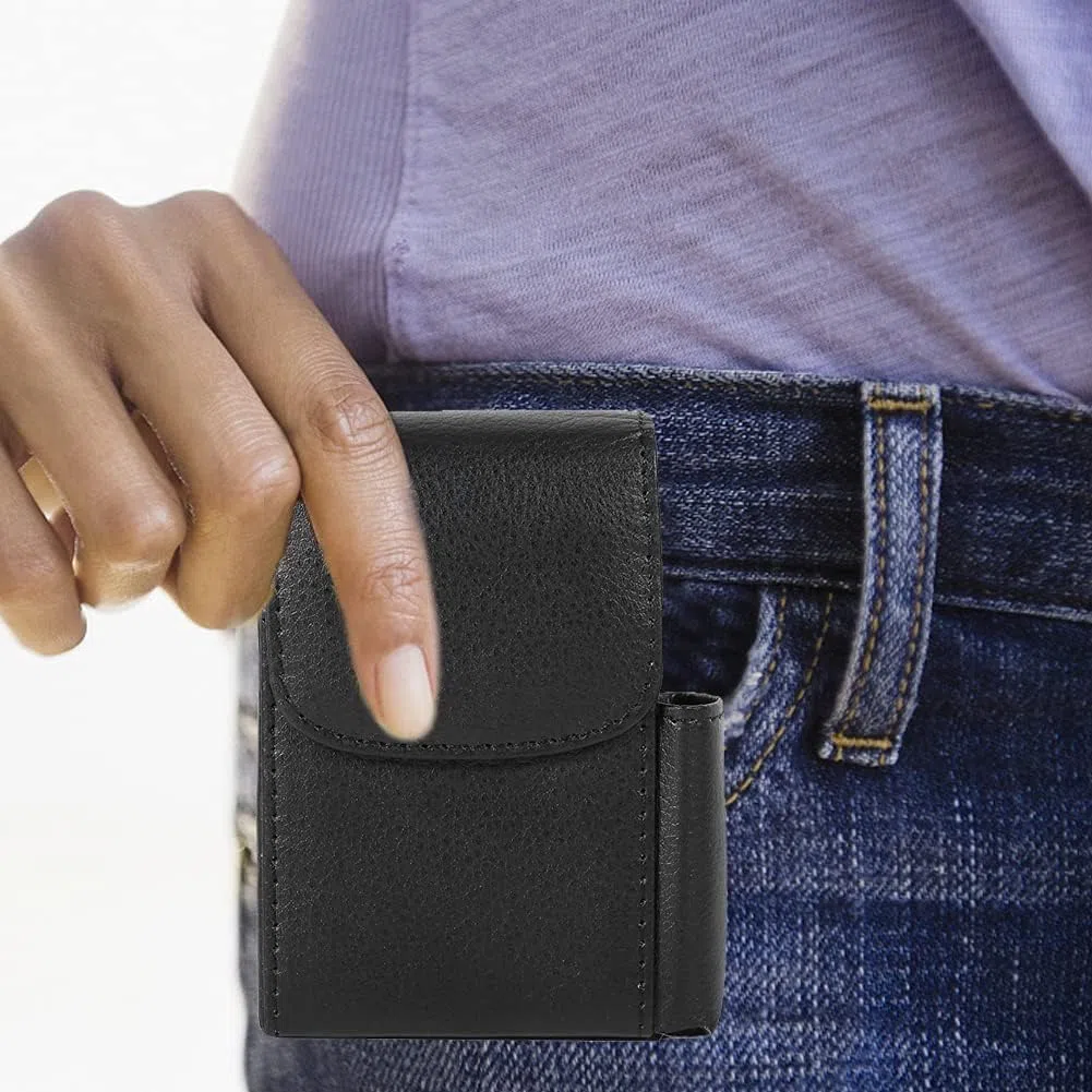 HERCHR Porta Sigarette con Porta Accendino, Portasigarette in Pelle PU con Borsa più Leggera, Custodia per Tabacco, Custodia per Donne e Uomini, Custodia per Sigarette, Porta Sigaretta (Nero)
