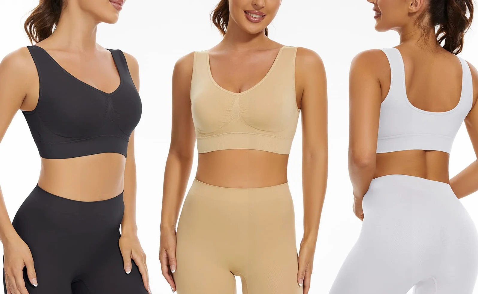 Lemef Reggiseno Sport Privo di Cuciture a Fili Liberi Reggiseno Yoga con Imbottiture Estraibili per Donne Set di 3