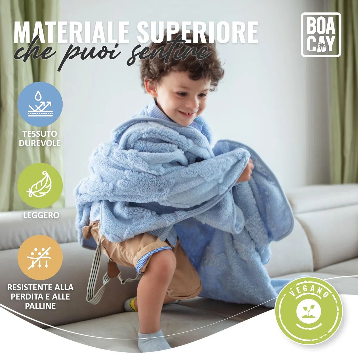 BOACAY Coperta da Viaggio per Bambini per Aereo, Auto - Coperta Plaid Morbida per Bambini per All'asilo - Cuscino per Ragazze, Ragazzi con Clip per Zaino, Manica per Bagagli