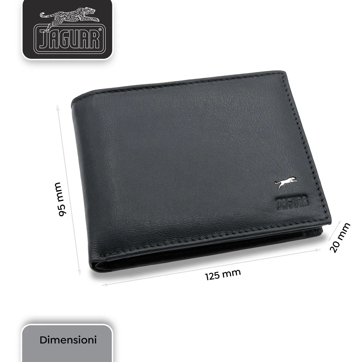 JAGUAR Portafoglio Uomo Pelle Vera Dotato di Scomparti Carte, Portamonete Banconote e Documenti, Idea Regalo Uomo dal Design Classico e Raffinato, Leggero (soli 75gr) Nero