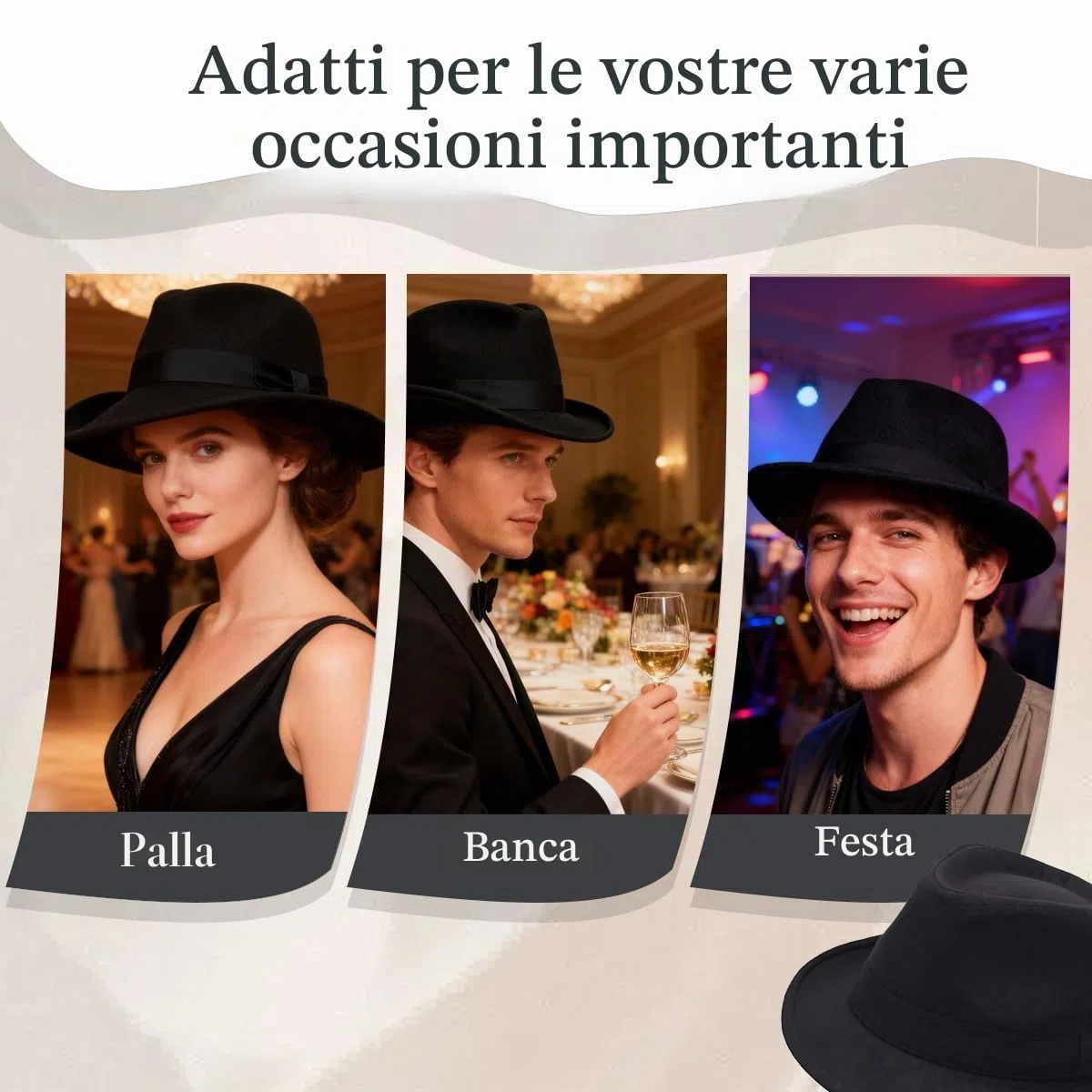 Cappello Fedora stile retrò classico Manhattan, cappello jazz, unisex, per spettacoli teatrali, feste, spettacoli, cosplay, matrimoni, vita quotidiana