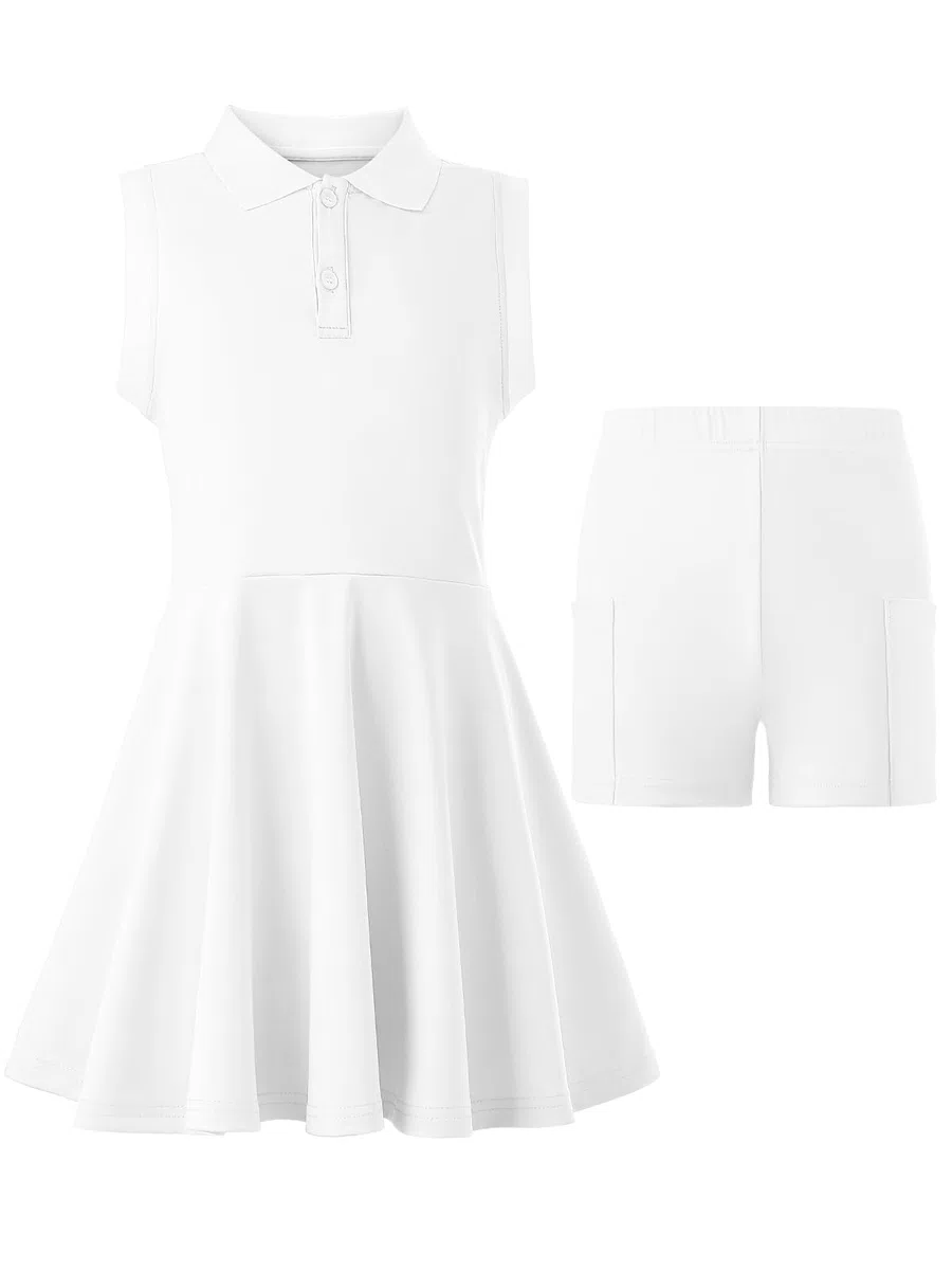 Vestito da Tennis per Bambina con Pantaloncini Abito Ragazze Sportivo Senza Maniche Polo Golf Dress con 2 Tasche 5-15 Anni