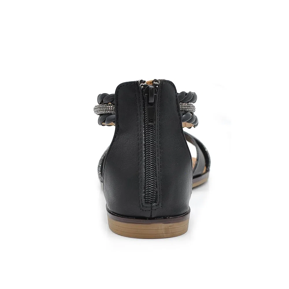 IF Fashion Scarpe Sandali Bassi Estivi da Donna Con Fasce Cinturino Strass Brillantini 6W9110 nero oro bianco